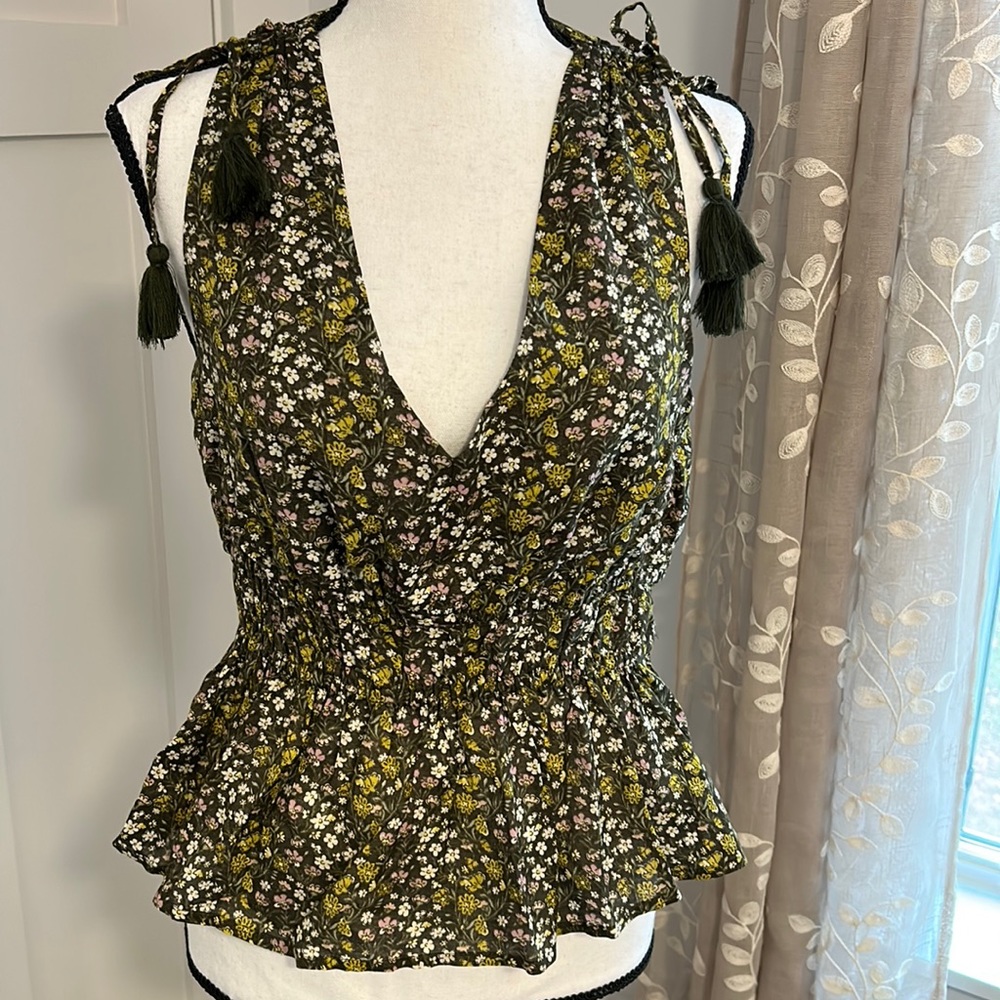 JCrew Cotton Blend Tie Shoulder Cotton Top NWT